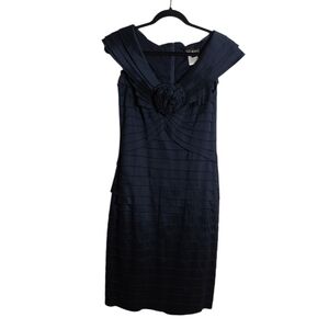 TADASHI SHOJI Midnight Blue Pleated Layered Tiered Ruffle 3D Flower Size 6